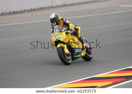 SACHSENRING, GERMANY - JULY 17: Spanish rider Hector Barbera breaks hard during practice at Eni German Motorcycle Grand Prix 2010 on July 17, 2010 in Sachsenring, Germany