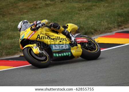 SACHSENRING, GERMANY - 17: Spanish rider Hector Barbera pushes hard during practice at Eni German Motorcycle Grand Prix on July 17, 2010 in Sachsenring, Germany