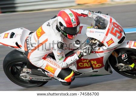ESTORIL, PORTUGAL - OCTOBER 31: Italian Honda rider Marco Simoncelli pushes hard during Warm Up at 2010 BetandWin MotoGP of Portugal on October 31, 2010