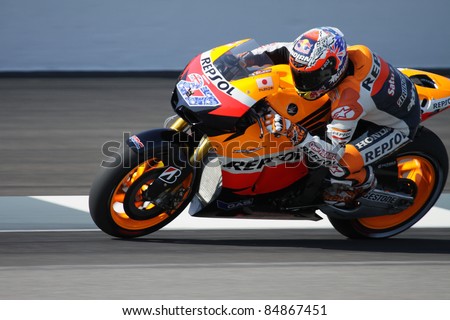 INDIANAPOLIS - AUGUST 27: Australian Honda rider Casey Stoner during practice at 2011 Red Bull MotoGP of Indianapolis on August 27, 2011