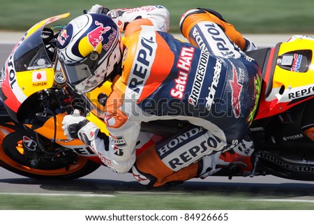 INDIANAPOLIS - AUGUST 26: Italian Honda rider Andrea Dovizioso during practice at 2011 Red Bull Indianapolis MotoGP on August 26, 2011