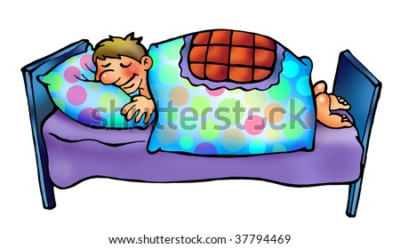 Animated Person Sleeping In Bed Sleeping man (boy) in his bed,