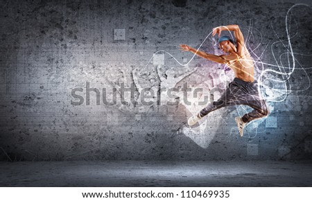 young man in a blue cap dancing hip hop - collage