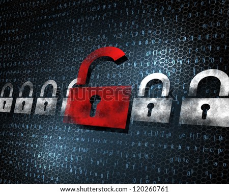 Security concept: Lock on digital screen, illustration