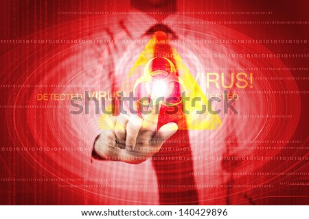 Image of businessman touching virus alert icon