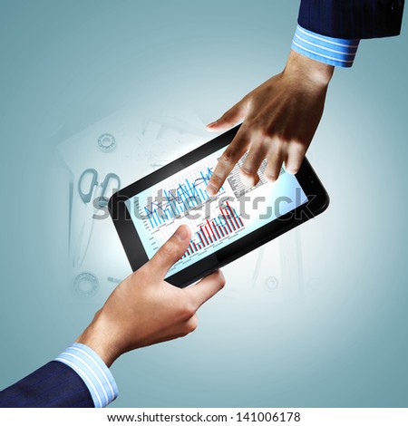 Modern computer technology in business illustration with wireless device