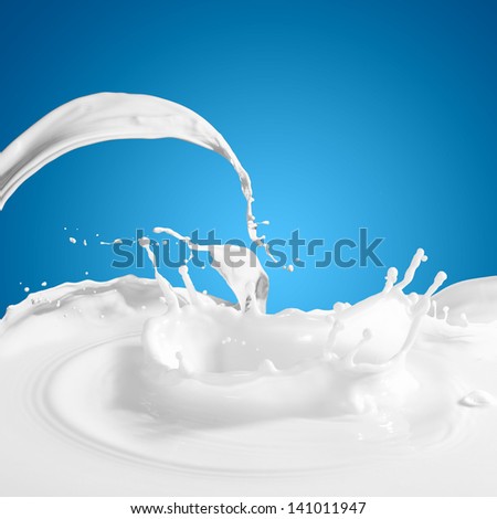 Pouring White Milk Splash On Colour Background