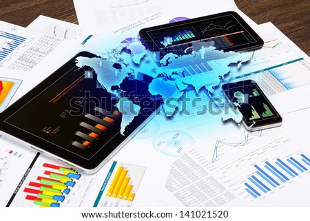 Image of working place with mobile phone, and tablet PC