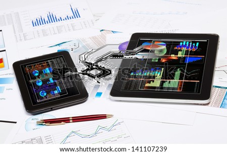Image of ipad and tablet pc with diagrams illustration
