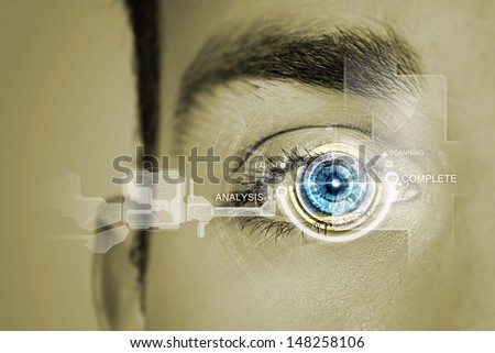 Close up of male eye scanned for recognition