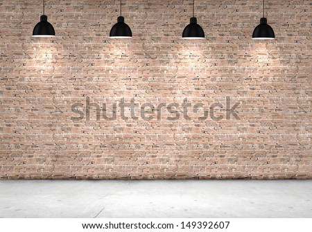 Blank Brick Wall With Place For Text Illuminated By Lamps Above
