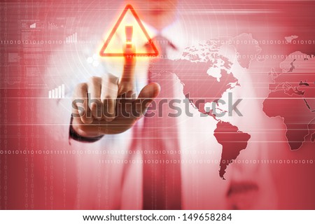 Image Of Businessman Touching Virus Alert Icon