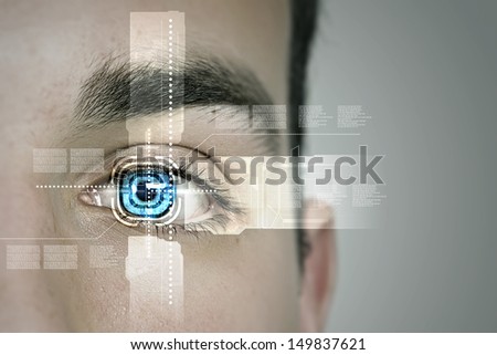 Close up of male eye scanned for recognition