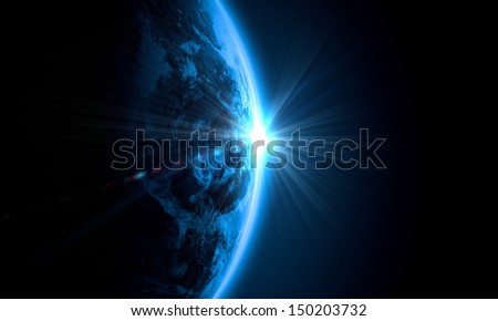 Planet Earth with appearing sunbeam light. Elements of this image are furnished by NASA