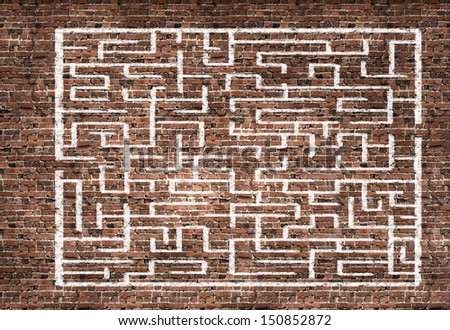 Drawn abstract maze against white background. Finding solution