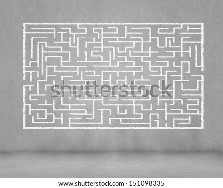Drawn abstract maze against white background. Finding solution
