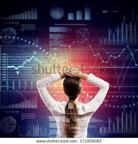 Back view of businesswoman looking at diagram illustration