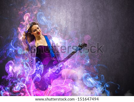 Rock passionate girl with black wings and color splashes