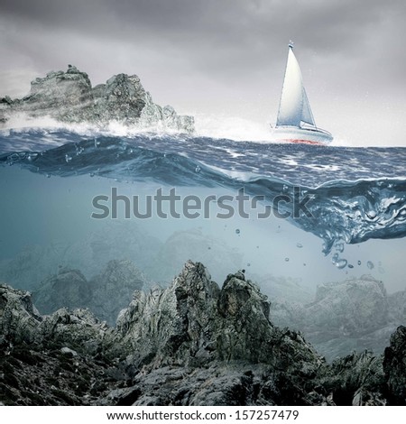 Submerged Ocean View With Yacht Floating Above
