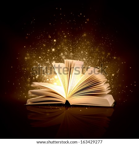 Image Of Opened Magic Book With Magic Lights