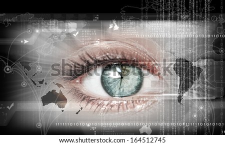 Digital image of woman\'s eye. Security concept