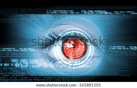 Close-up high-tech image of human eye. Technology concept