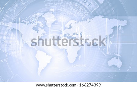 Background digital image with world map. Media technologies