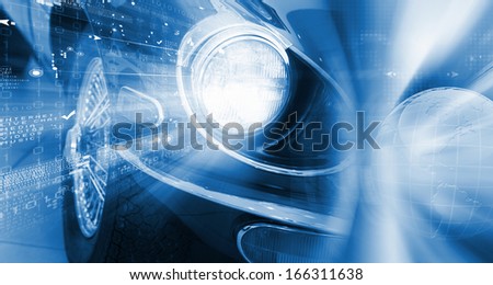 Close up image of car headlight. Innovation concept