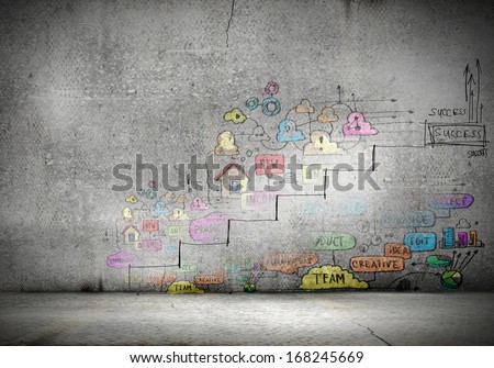 Background image of ladder of success drawn on wall