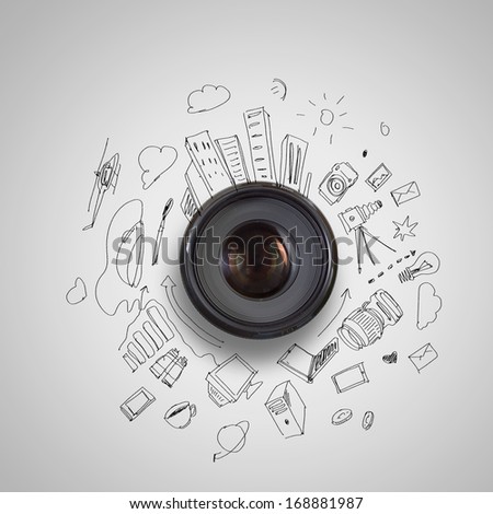 Camera lens against light background Photography business Camera lens against light background Photography business