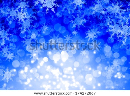 Background conceptual image with white snowflakes on blue background