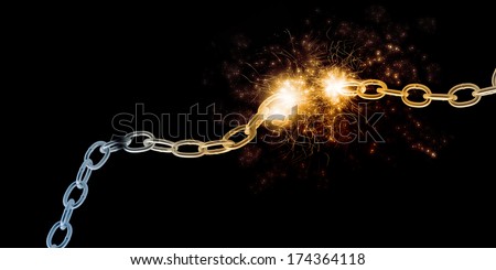 Conceptual image with steel broken chain in lights