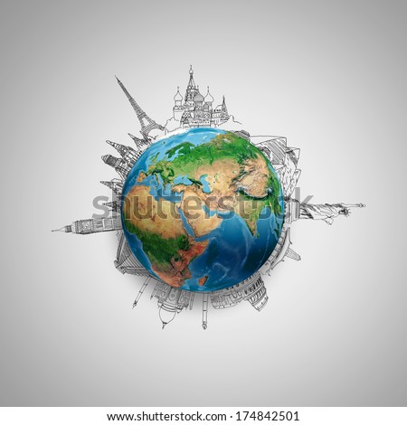 Earth Planet On Grey Background With Pencil Sketches. Elements Of This Image Are Furnished By Nasa
