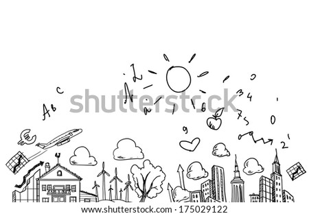 Background image with sketches of life values