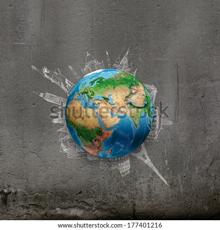 Earth Planet On Dark Background With Pencil Sketches. Elements Of This Image Are Furnished By Nasa