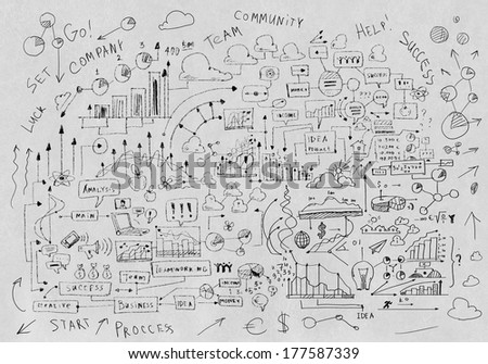 Background image with business sketches on white backdrop