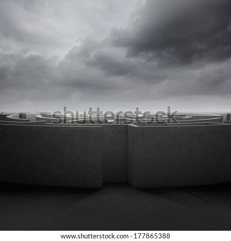 Conceptual image of entrance to round white labyrinth