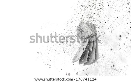 conceptual image with broken keyboard on white background