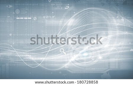 Media background image with icons and binary code