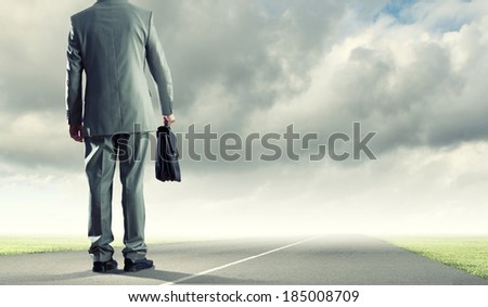 Back view of businessman with suitcase in hand