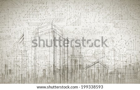 Background image with urban construction pencil sketch