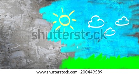 Background conceptual image with cement wall painted like sky