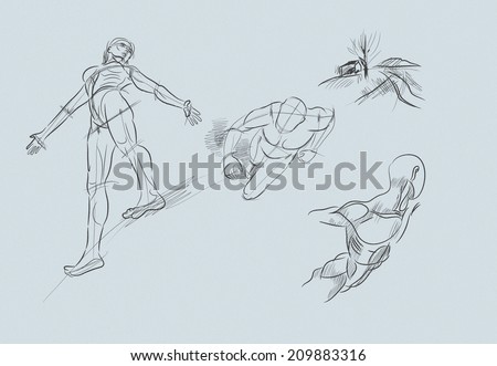 Sketch of human body on white background