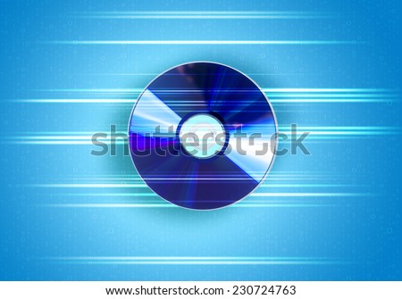One cd disc on blue digital background