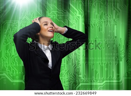 Young troubled businesswoman with hands on head