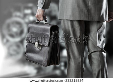 Rear view of businessman with suitcase in hand