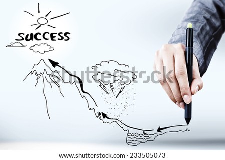 Close up of businessman hand drawing business sketches