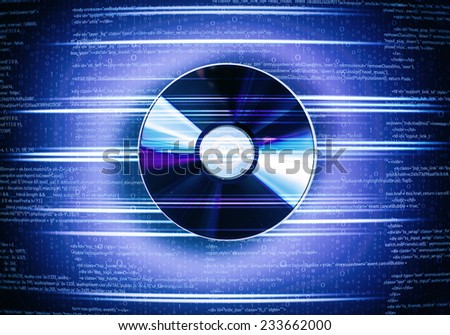 One cd disc on blue digital background