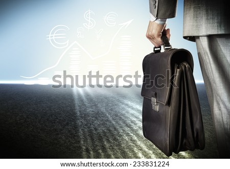 Rear view of businessman with suitcase in hand