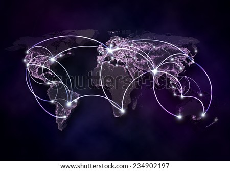 Background image with world map and connection lines